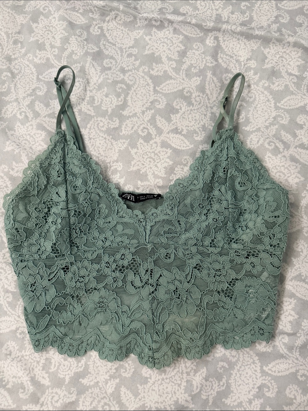 Zara Lace Crop Top in Sage Green